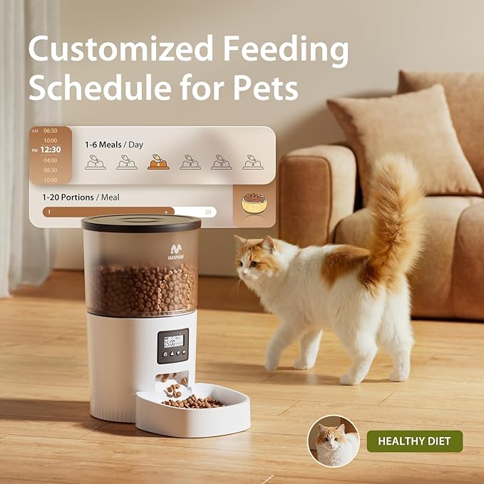 IMIPAW Automatic Cat Feeders, 3L Timed Cat Dry Food Dispenser with Desiccant Bags, Dual Power Supply, Programmable Portion Size, 6 Meals, 20 Portions Per Day, Auto Pet Feeder for Cats and Small Dogs — image 2
