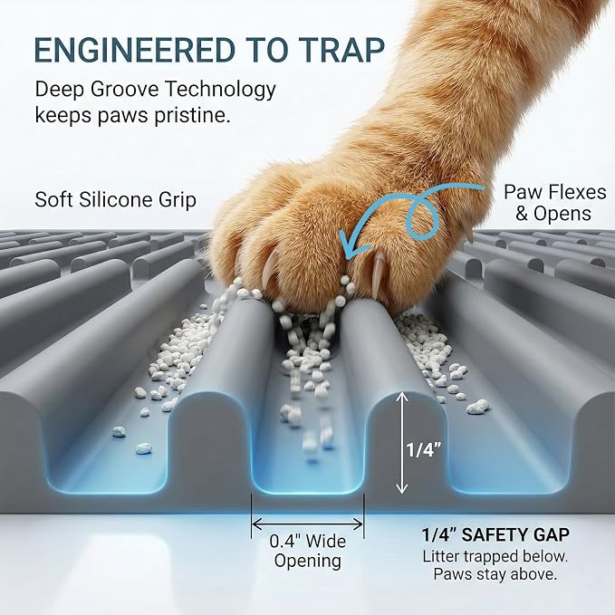 Large Cat Litter Mat: Silicone Litter Trapping Mat for Litter Box - Easy to Clean Waterproof & Anti-Slip Soft Rubber Mat - Durable Design Traps Pellet & Clay Litter — image 2