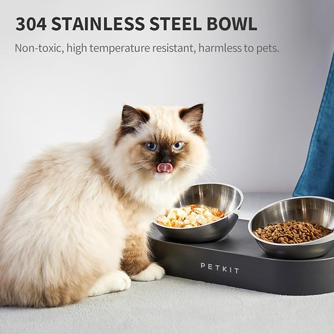 PETKIT 304 Stainless Steel Elevated Cat Bowls&Dog Bowls,Raised Cat Food and Water Bowl Set, Non-Slip, Anti Vomiting 15°Tilted Cat Small Animal Plate — image 2