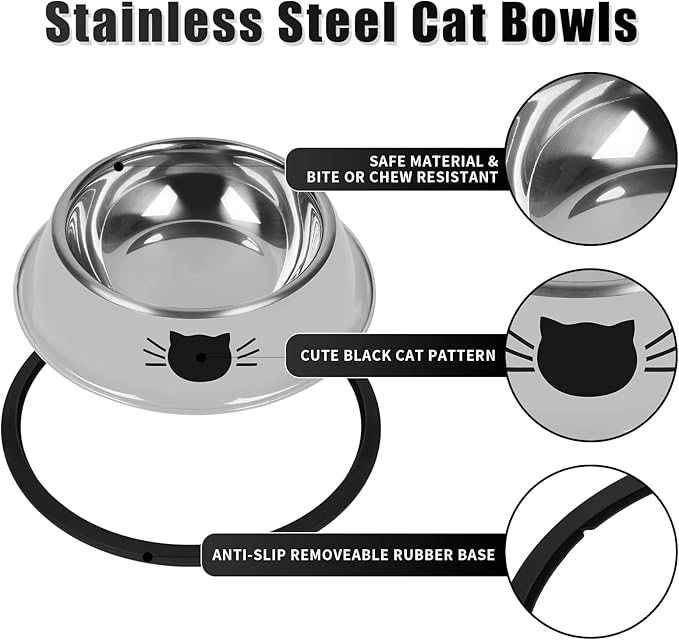 Serentive 2 Pcs Non-Slip Stainless Steel Small Cat Food Bowls - Unbreakable, Thicken 7 Oz Cat Dishes - Indoor, Removable Rubber Base, Easily Clean, Lovely Color — image 3