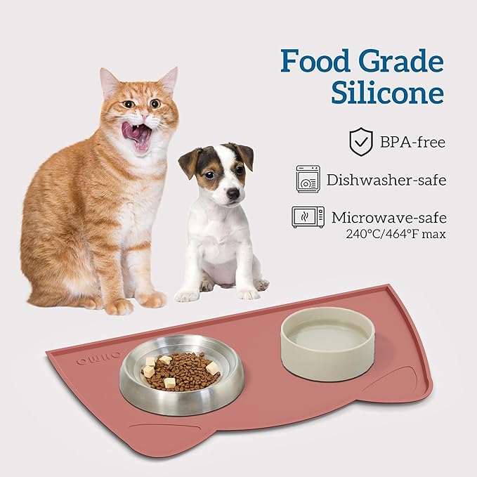OHMO - Cat Food Mat, Silicone Pet Feeding Mat for Floor Non-Skid Waterproof Dog Water Bowl Tray, Easy to Clean Pet Placemat (Erythrinus, 18 * 9.8'') — image 3