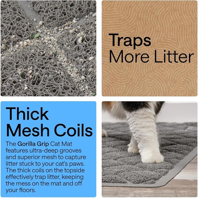 GORILLA GRIP Cat Litter Box Mat, 35x23, Cushioned Coil Mesh Litter Trapping Mats, Scatter Control Supplies for Less Mess, Phthalate Free, Ultra Deep Catch Grooves, Rinse or Vacuum to Clean, Gray — image 3