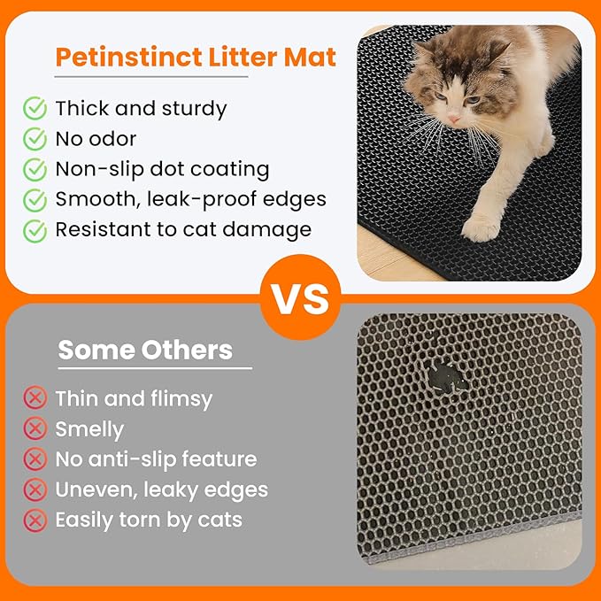 Cat Litter Mat, 24x18 Inches Large Double Layer Honeycomb Cat Litter Trapping Mat, Non Slip Waterproof Urine Proof Cat Litter Box Mat for Floor, Kitty Litter Rug, Cat Supplies, Black — image 3