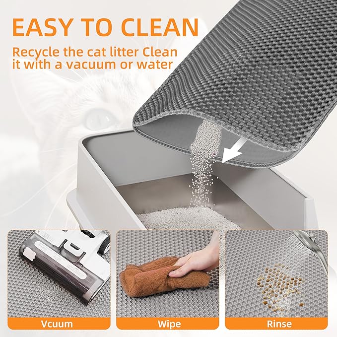 Large Cat Litter Mat for Litter Box, 47"×33" Double Layer Trapping Mat, Non-Slip Water Proof Kitty Litter Pad, Grey — image 3