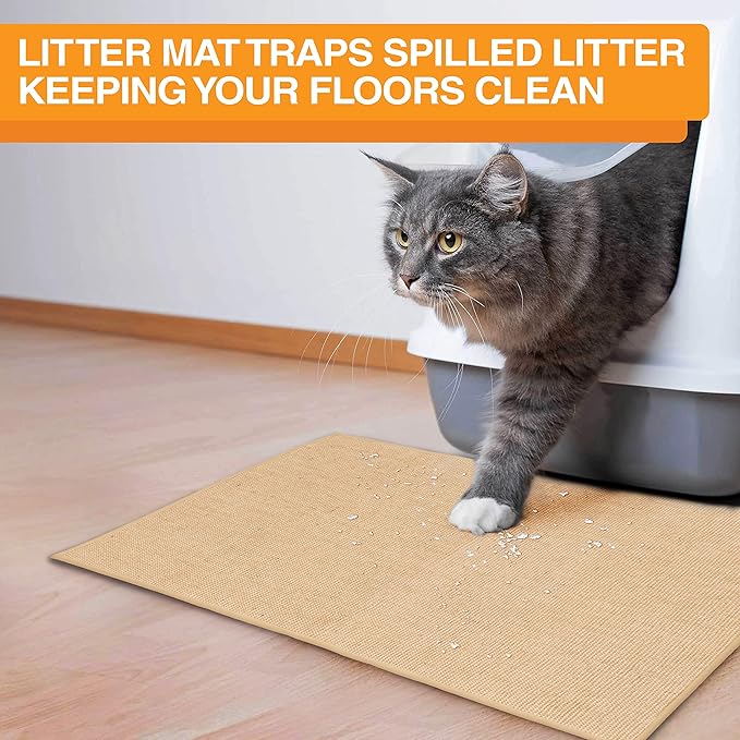 Neater Pets Jute Cat Litter Trapping Mat - Catches Spilled Litter Mess from Kitty Litter Box to Protect Floors, Soft on Cats Paws, Anti-Skid Backing, Easy to Clean, Beige, 24" x 36" — image 3