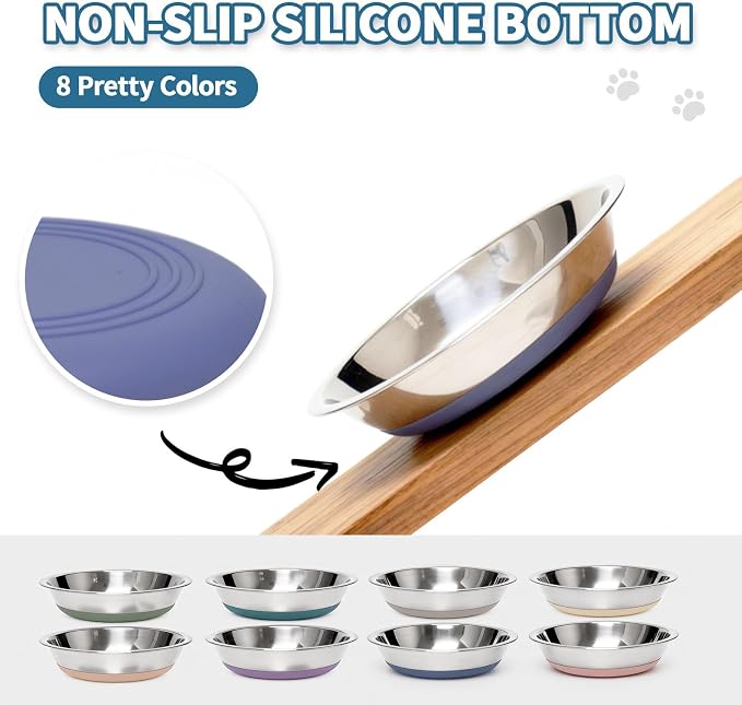 [8 Pack] Stainless Steel Cat Bowls, Cat Dishes Whisker Friendly with Non-Slip Silicone Bottom, Easy to Clean, 5.5" Shallow Wide Cat Food and Water Feeding Bowl for Indoor Outdoor Cats — image 3