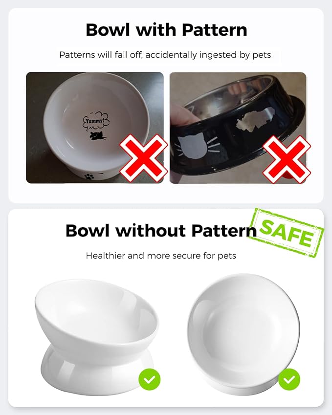 LoeJan Elevated Cat Food Bowl, 5 Oz Ceramic Raised and Tilted Water Bowl, Anti Vomiting and Protect Pets' Spines Dishes for Small Dog, Fat Faced Cat, Kitten (White, 1 Pack) — image 3