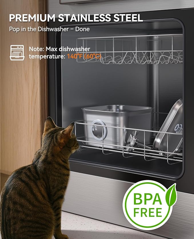 Stainless Steel Cat Water Fountain, 99oz/2.8L Auto Pet Drinking Fountain with 20dB Ultra-Quiet Pump- Ideal for Timid Pets, LED Water Level Window, Dishwasher Safe, 24/7 Circulating Flow - FEELNEEDY — image 3