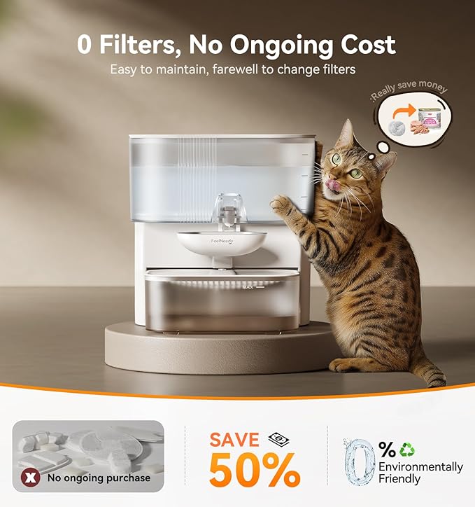 Wireless Cat Water Fountain No Filters, Wastewater Separation, FEELNEEDY Stainless Steel Bowl, 3.5L Pet Water Fountain for Cats & Dogs Dispenser, White — image 3
