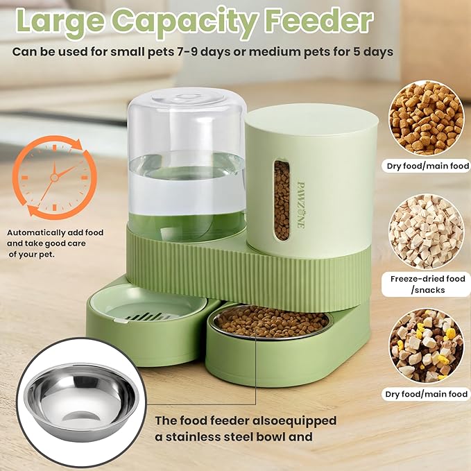 2 Pack Automatic Cat Feeder Stainless Steel Water Dispenser Gravity Food Feeder and Waterer Set with Pet Food Bowl for Small Medium Kitten Puppy Pets Large Capacity(Green) — image 3