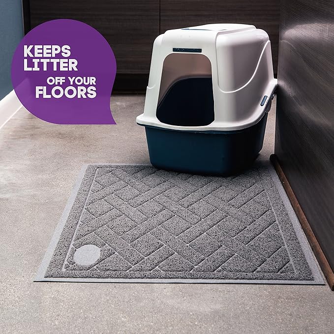 Pawkin Cat Litter Mat, Patented Design with Litter Lock Mesh, Extra Large, Durable, Easy to Clean, Soft, Fits Under Litter Box, Litter Free Floors, Gray — image 3