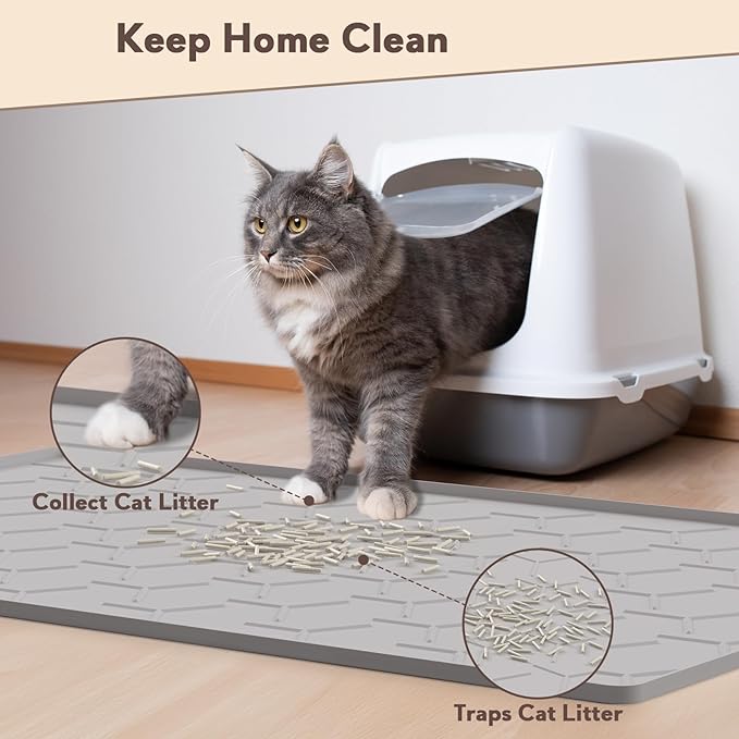 Garoopion Cat Litter Box Mat, Large 40" X 28" Litter Trapping Mat for Cats, Waterproof Silicone Pad for Floor, Gray — image 3
