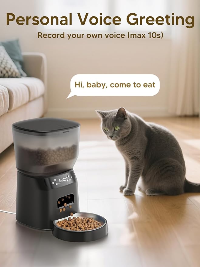 Automatic Cat Feeder and Water Fountain, 4L/16Cups Pet Dry Food Dispenser 2L Water Dispenser, Locking Lid, Programmable Timer 6 Daily Meals, 10s Voice Recorder, Cat Accessories for Puppy Kitten — image 3