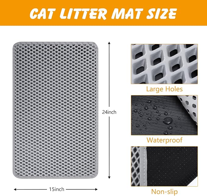 Double Layer Cat Litter Mat, 24x15 Inch Waterproof Litters Box Mat, Non-Slip Cat Mat for Litter Box — image 3