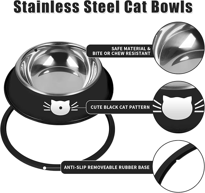 Serentive 2 Pcs Non-Slip Stainless Steel Small Food Bowls - Unbreakable, Thicken Cat Feeder, 7 Oz Dishes - Suitable for Indoor Small Pets - Removable Rubber Base, Easily Clean, Lovely Color — image 3