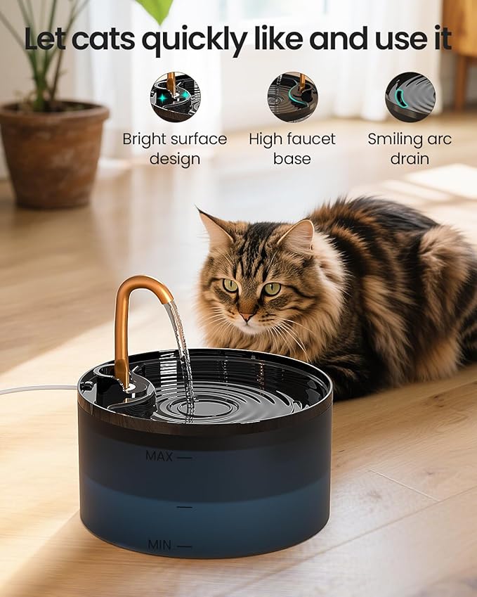 Cat Water Fountain, 71oz/2.1L Cat Fountain for Drinking with Copper Faucet, MISFANS-Designed Pump & Filter, Plastic Automatic Pet Water Fountain Bowl & Dispenser with 3-Pack Replaceable Filters — image 3