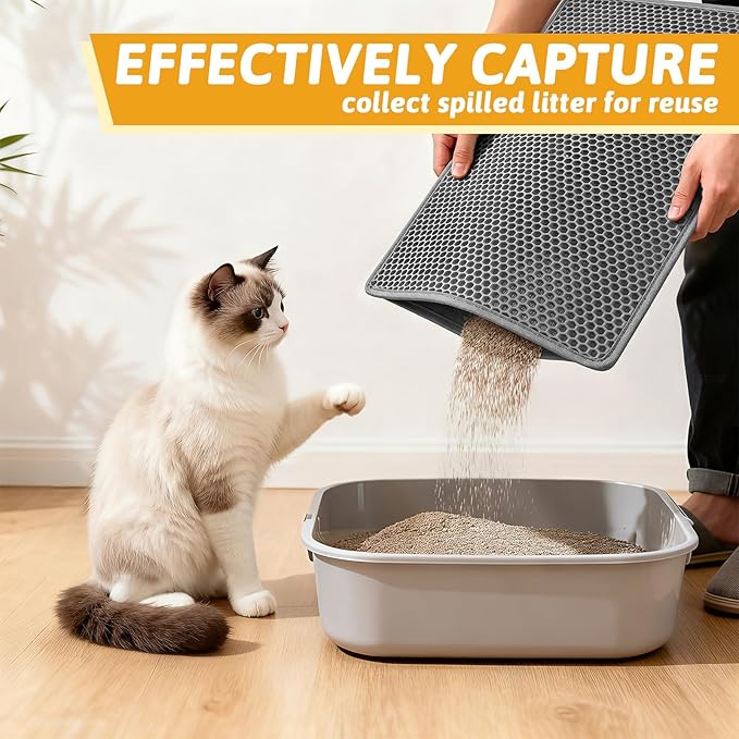Pieviev Cat Litter Mat Double Layer Waterproof Urine Proof Trapping Mat 1 Pack (Gray, 24x15 Inch (Pack of 1)) — image 3