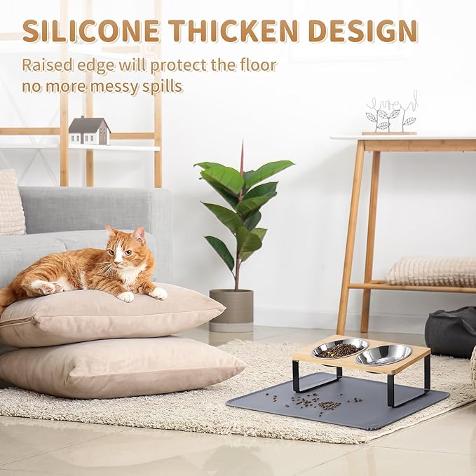 Upgraded Elevated Cat Bowls with Food Mat,15°Tilted Stand Anti Vomiting Raised Cat Dishes for Food and Water,2 Stainless Steel Bowls for Cats and Puppy — image 3
