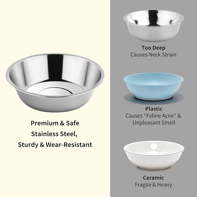 Tifanso 6PCS Stainless Steel Cat Bowls Dishes, 5.6” Metal Shallow Wide Whisker Friendly Cat Food Water Feeding Bowl, Kitten Plates, Basic Indoor Pet Food Tray, Dishwasher Safe — image 3