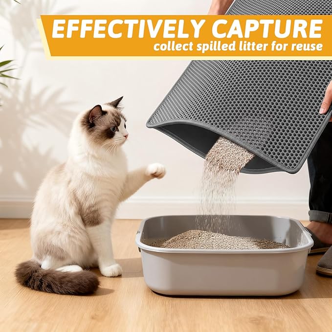 Pieviev Cat Litter Mat Double Layer Waterproof Urine Proof Trapping Mat 1 Pack (Gray, 30x24 Inch (Pack of 1)) — image 3