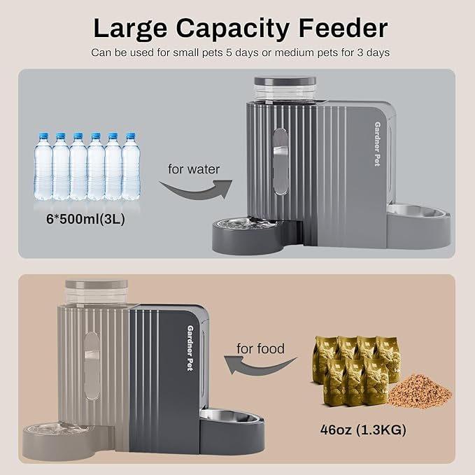 Gardner Pet Automatic Gravity Cat Food Feeder and Water Dispenser Stainless Steel Two-in-One Set Large Capacity Dispenser for Pets Dogs, Puppies, Kittens-(0.8 Gallons x 2) — image 3