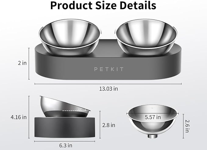 PETKIT 304 Stainless Steel Elevated Cat Bowls&Dog Bowls,Raised Cat Food and Water Bowl Set, Non-Slip, Anti Vomiting 15°Tilted Cat Small Animal Plate — image 3