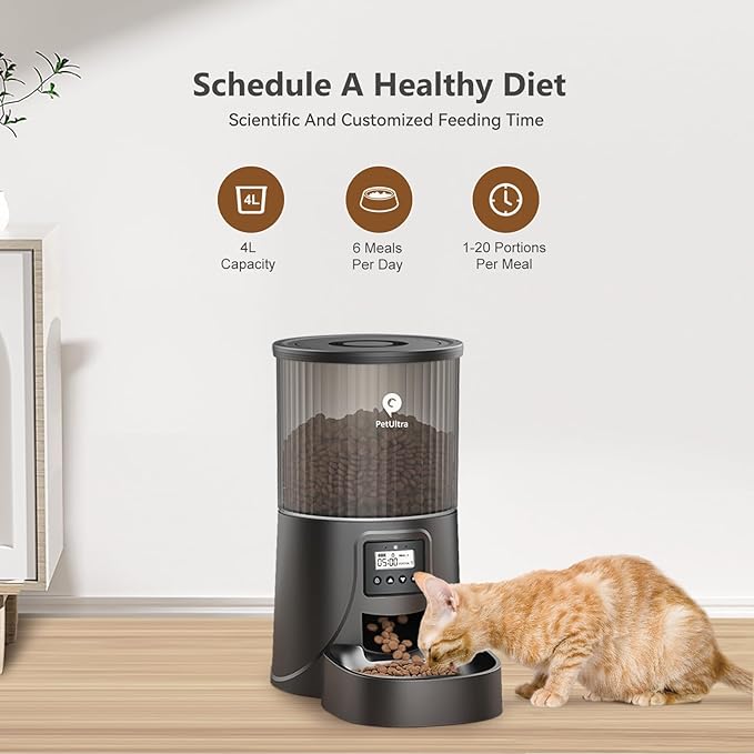 PETULTRA Automatic Cat Feeder: 4L Timed Cats Food Dispenser Programmable 1-6 Meal for Cat and Small Medium Dog- Auto Pet Feeder Easy to Set Up Dual Power Supply with Desiccant Bag| Detachable Washable — image 3