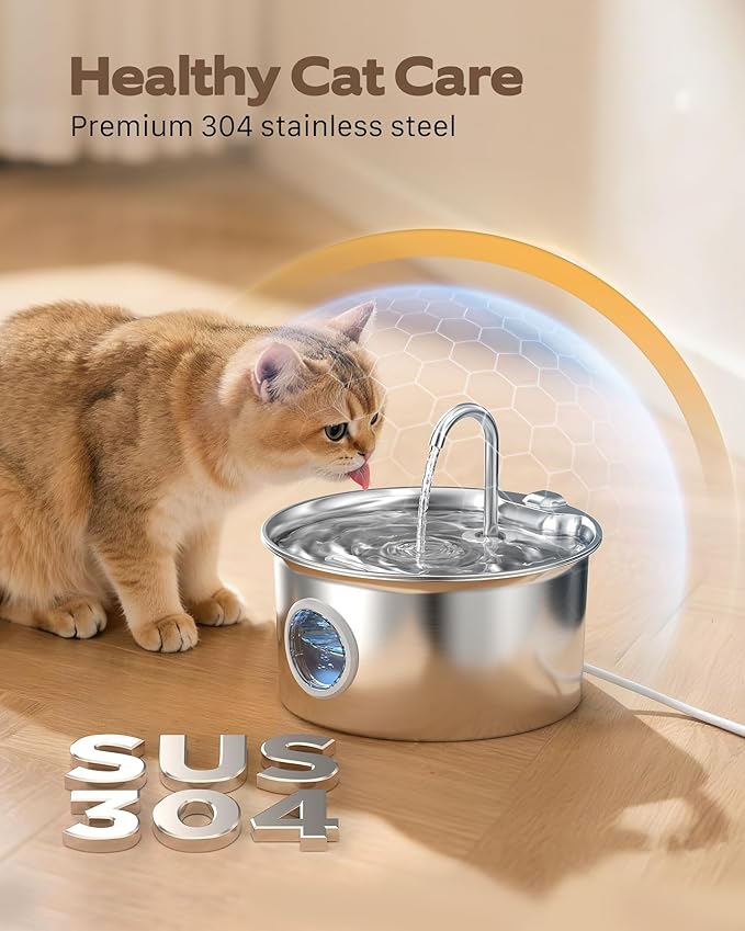 Cat Water Fountain Stainless Steel: Cat Fountain for Drinking - 88oz/2.6L Pet Water Fountain for Cats Indoor - Quiet Cats Water Bowl Dispenser - Pets Feeding & Watering Supplies - for Small Animals — image 3