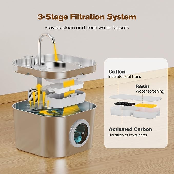 Cat Water Fountain Stainless Steel: Pet Fountains for Cats/Dog Indoor Automatic Waterer Bowls for Drinking Small Animal Water Dispenser Metal Pets Watering Faucet Bottle Auto Kitty Watering Supplies — image 3