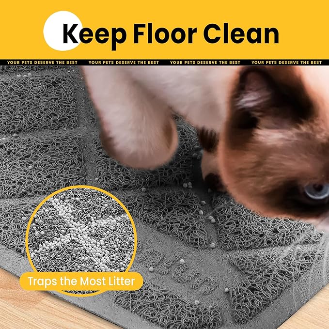 Conlun Cat Litter Mat Litter Trapping Mat, Premium Durable PVC Grid Mesh with Scatter Control, Non-slip, Less Waste Cat Litter Box Mat, Soft on Kitty’s Paws, Urine Waterproof, 24" x 17" Grey — image 3