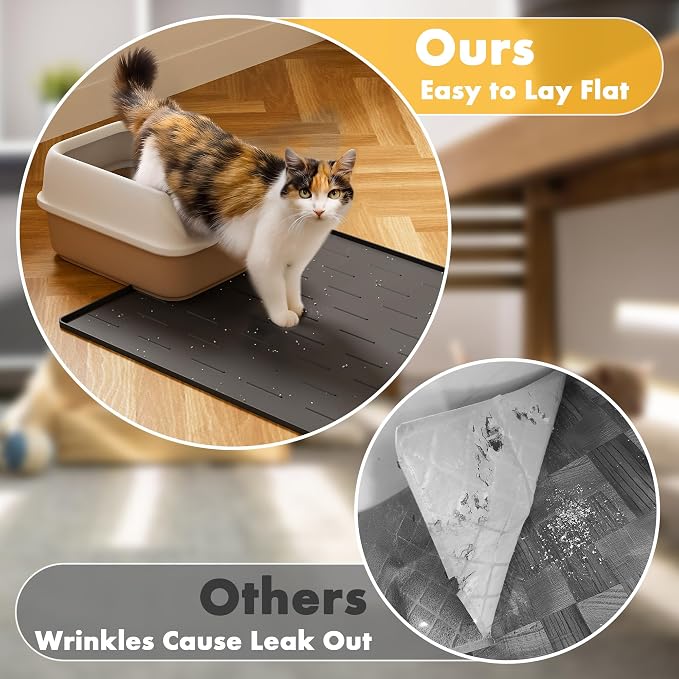 Pieviev Silicone Cat Litter Trapping Mat, 34''x22'' Large Cat Litter Mat, Easy to Clean & Soft on Kitty Paws, Waterproof Kitty Litter Pads for Indoor Cats, Dark Grey — image 3