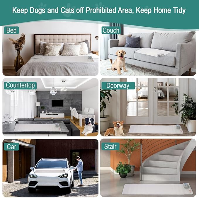 SEERWAY Scat Pet Shock Mat Indoor, Safe Shock Training Pads for Dogs and Cats, Electric Repellent Mat Keeps Pets Off Couch, Sofa, Counter Top, 3 Training Modes, 60"x12" Rectangular, Battery Operated — image 3