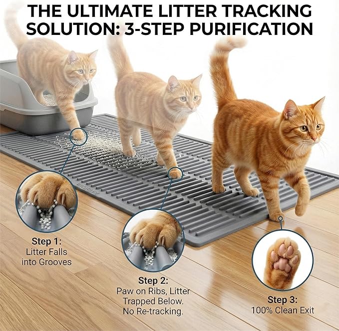 Large Cat Litter Mat: Silicone Litter Trapping Mat for Litter Box - Easy to Clean Waterproof & Anti-Slip Soft Rubber Mat - Durable Design Traps Pellet & Clay Litter — image 3