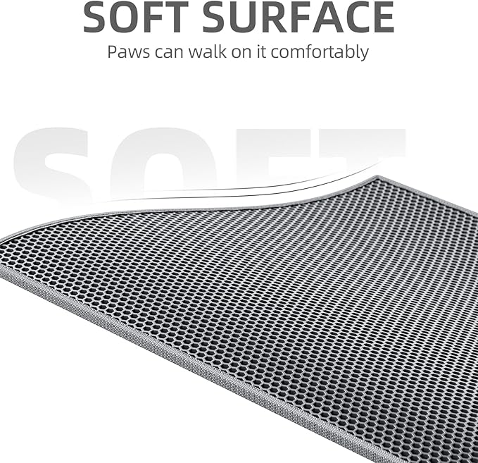ESTHELLO Cat Litter Mat, Cat Litter Trapping Mat, Honeycomb Double Layer Design, Easy to Clean,Washable (24’’ x 15’’ Gray — image 3