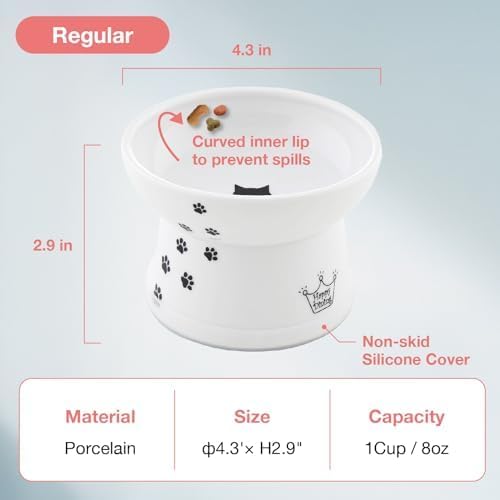 Necoichi Raised Cat Food Bowl – Ceramic Elevated Cat Bowl for Whisker & Neck Fatigue, Dishwasher Microwave Safe – Non-Slip & Anti Vomiting Ergonomic Design (Cats, Regular, 1-Cup Capacity) — image 3