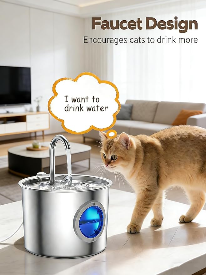 Cat Water Fountain Advanced 304 Stainless Steel 2.2L/74oz with Detachable Tank, Easy to Clean, Automatic Pet Fountain Quiet Cats Water Dispenser, Perfect for Cats Dogs Indoor — image 3