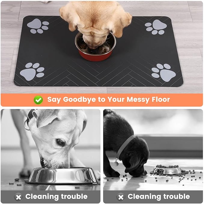 Pet Feeding Mat-Absorbent Pet Placemat for Food and Water Bowl, with Waterproof Rubber Backing, Quick Dry Water Dispenser Mat for Dog and Cat (20"x12", Striped Dark Gray) — image 3