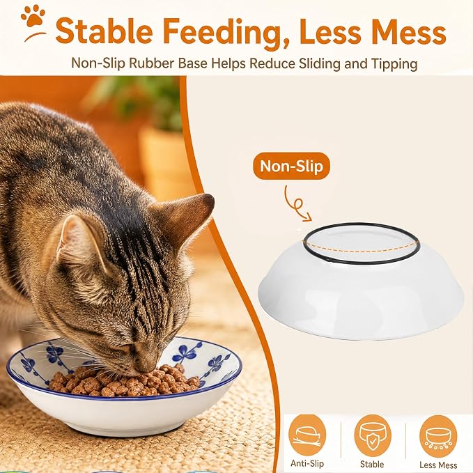 Ceramic Cat Bowls with Non-Slip Silicone Bottom,6 Pack Cat Food Bowl,Anti Whisker Fatigue Cats Dishes for Indoor Cats,Healthy Ceramic Kitten Plates for Daily Feeding Gift Choice (Classic) — image 3