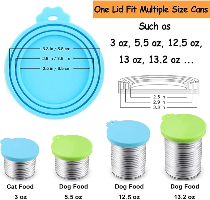 Comtim Pet Food Can Cover Silicone Can Lids for Dog and Cat Food(Universal Size,One fit 3 Standard Size Food Cans),Blue and Green — image 3