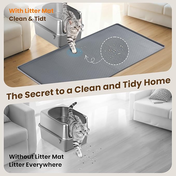 Silicone Cat Litter Mat, XXL 51''×25.6'' Litter Box Mat, Waterproof Floor Mat for Pets, Litter Trapping, Easy to Clean, Soft on Paws (Dark Grey) — image 3