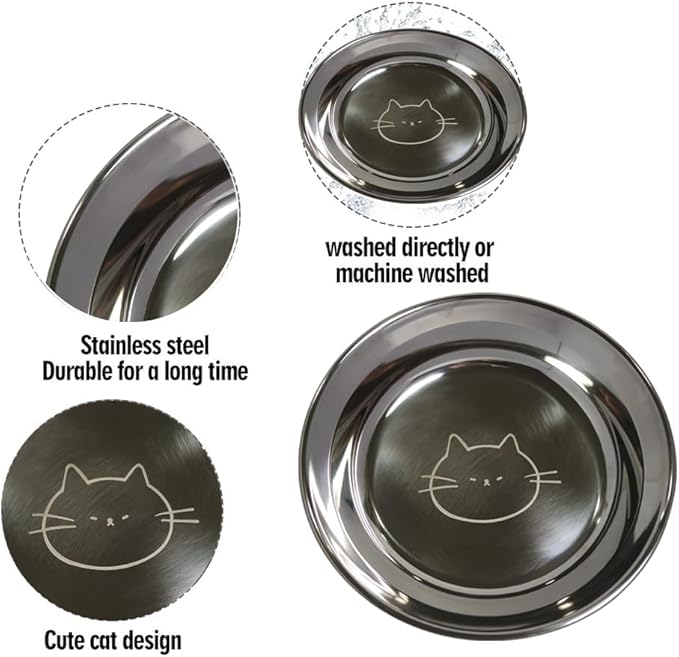 Stainless Steel Cat Bowls Food Dishes for Indoor Cats Cats Shallow Whisker Friendly 6.4Inches Cat Food Water Dishes Bowls Whisker Fatigue Relief Dishwasher Safe 2Pcs — image 3