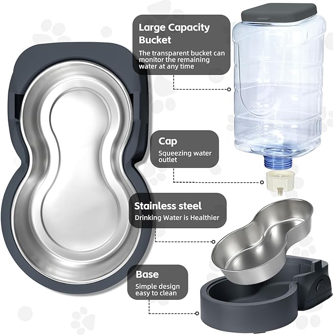 Automatic Cat Feeder and Water Dispenser with Stainless Steel Bowl Dog Gravity Food Feeder and Waterer for Small Medium Pets Puppy Kitten 1 Gallon x 2 — image 3