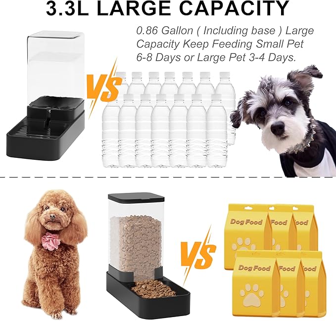 Automatic Cat Feeder and Water Dispenser in Set with Pet Food Bowl,Gravity Dog Waterer and Food Feeder for Small Medium Dog Cat Puppy Kitten Large Capacity(3.3L,Black) — image 3