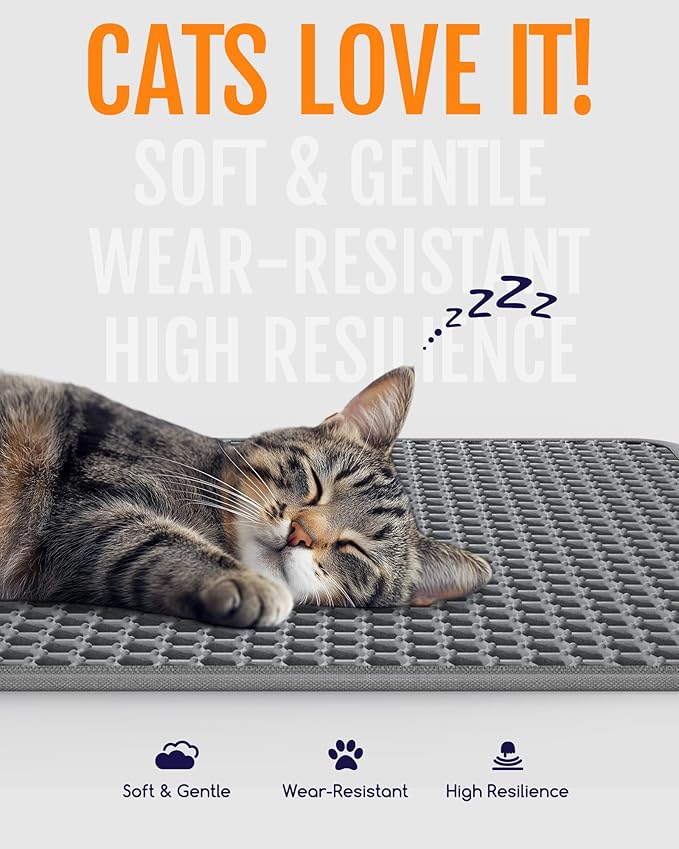 Powools Cat Litter Mat - 23.2" x 14.6" Small Litter Box Mat with Double Layers, Urine-Proof and Non-Slip Litter Trapping Mat, Easy to Clean Kitty Litter Mats for Floor, Scatter Control, Grey — image 3