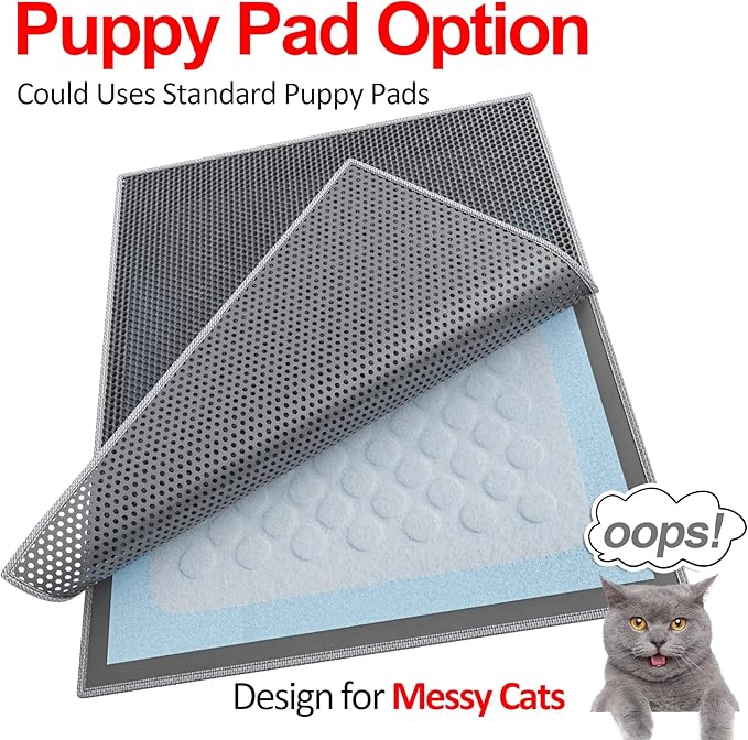 Waretary Cat Litter Box Mat: 36"x 30" Waterproof Kitty Cat Litter Trapping Mat, Easy-clean Double-layer Scatter Control Pad Rug (Grey) — image 3