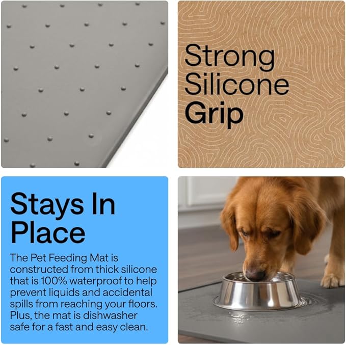 GORILLA GRIP 100% Waterproof Raised Edge BPA Free Silicone Pet Feeding Mat, Dog Cat Food Mats Contain Spills Protects Floors, Placemats for Cats and Dogs Water Bowl, Pets Accessories 18.5x11.5 Gray — image 3