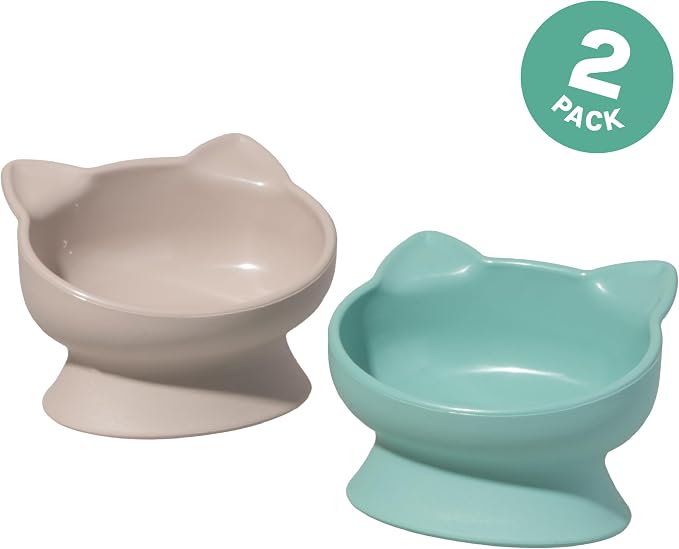 Kitty City Elevated Cat Bowls (Set of 2), Whisker-Friendly Raised Cat Food & Water Dishes, Modern Pedestal Design, Dishwasher Safe, 6.5 oz Each – Pink & Teal — image 3