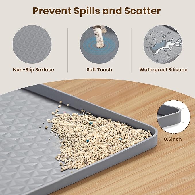 Silicone Cat Litter Mat, XXL 51''×25.6'' Litter Box Mat, Waterproof Floor Mat for Pets, Litter Trapping, Easy to Clean, Soft on Paws (Dark Grey) — image 4