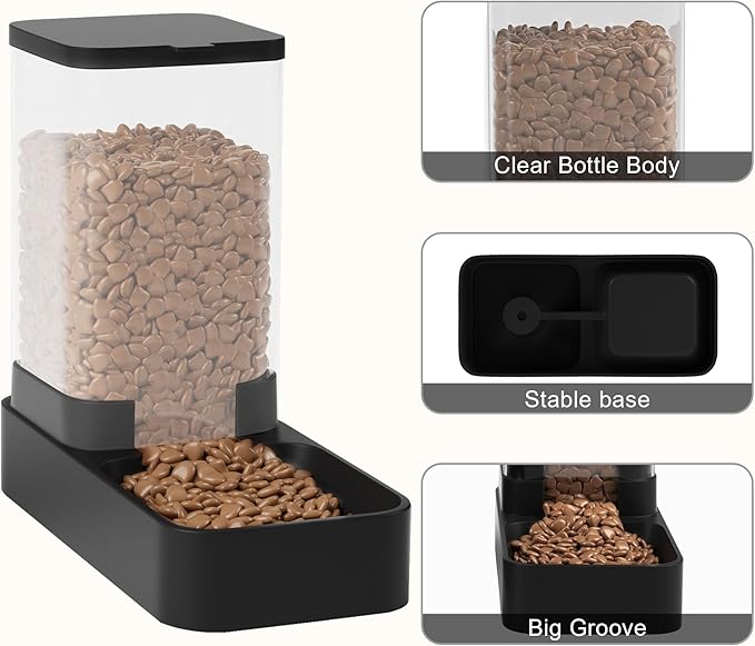 Automatic Cat Feeder and Water Dispenser in Set with Pet Food Bowl,Gravity Dog Waterer and Food Feeder for Small Medium Dog Cat Puppy Kitten Large Capacity(3.3L,Black) — image 4