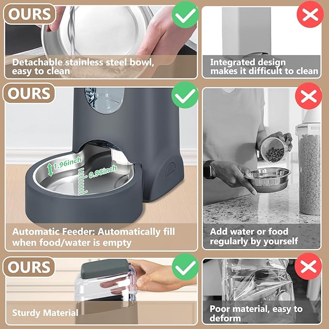 Automatic Cat Feeder and Water Dispenser with Stainless Steel Bowl Dog Gravity Food Feeder and Waterer for Small Medium Pets Puppy Kitten 1 Gallon x 2 — image 4